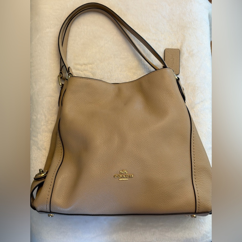 Coach Edie  Beige Pebbled Leather Shoulder Bag